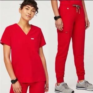 Figs Red Scrub set Zamora jogger XS/P Catarina top XXS